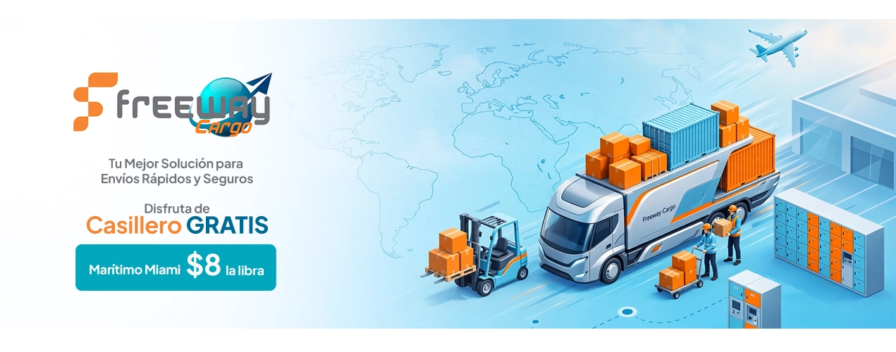 Freeway Cargo, casillero gratuito y Miami marítimo a 8 dólares por libra